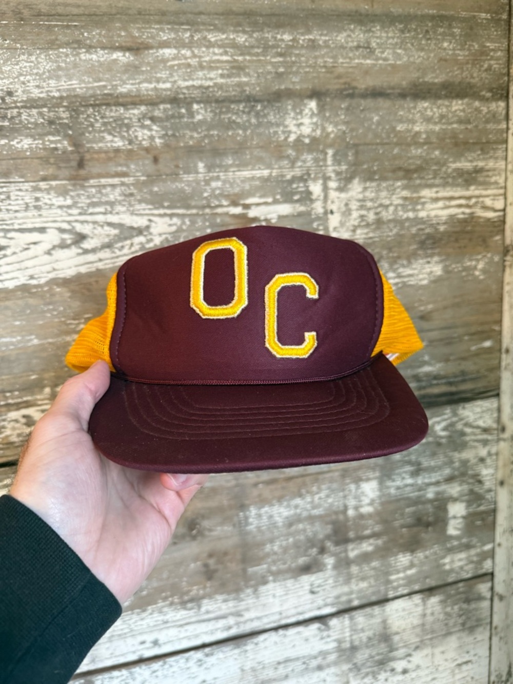 Vintage 80s OC Orange County California  + burgundy snapback hat.
